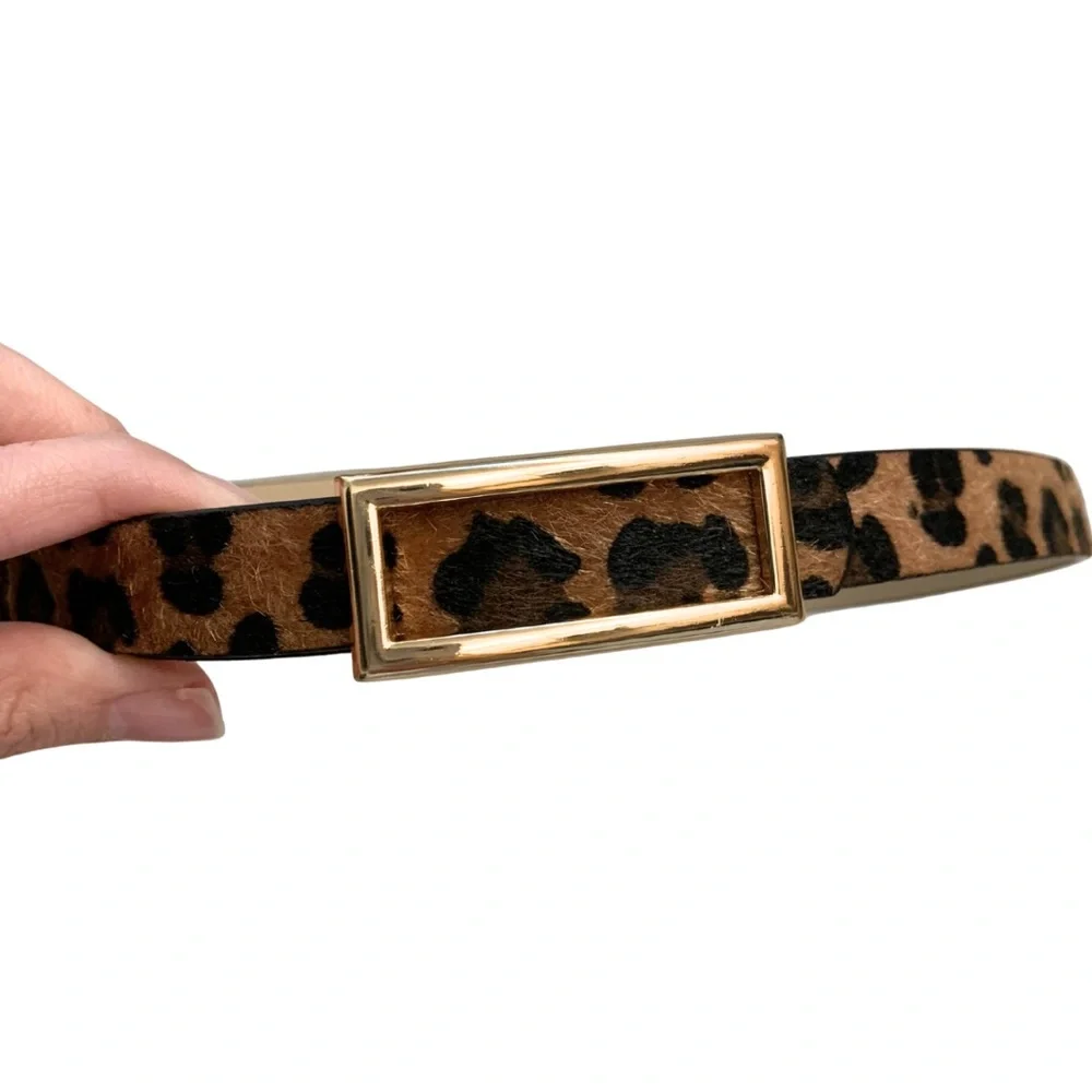 2/$30 Leopard Animal Print Skinny Belt Black Tan Medium Adjustable Mobwife